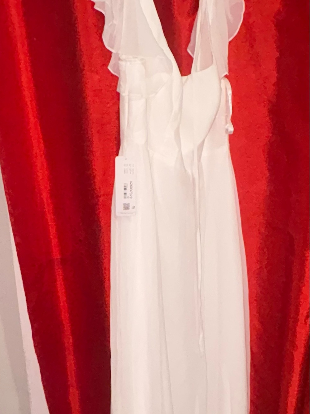 Azazie White Ruffled V-Neck Wedding Dress